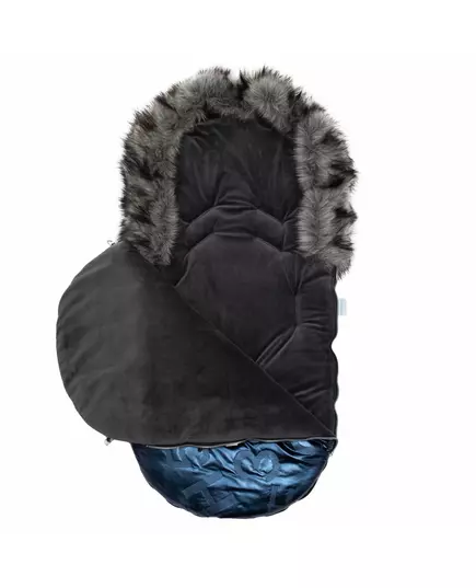 Luxe blauwe voetenzak - suède en bontkraag