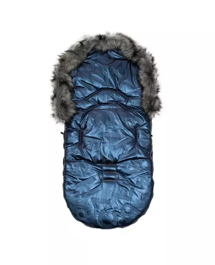 Luxe blauwe voetenzak - suède en bontkraag