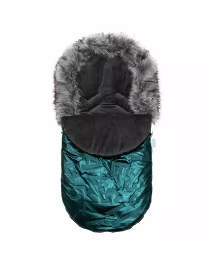 Groene winter voetenzak voor baby met bontkraag