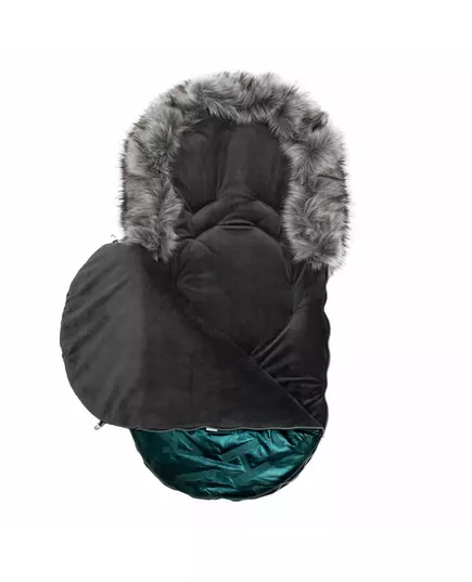 Groene winter voetenzak voor baby met bontkraag