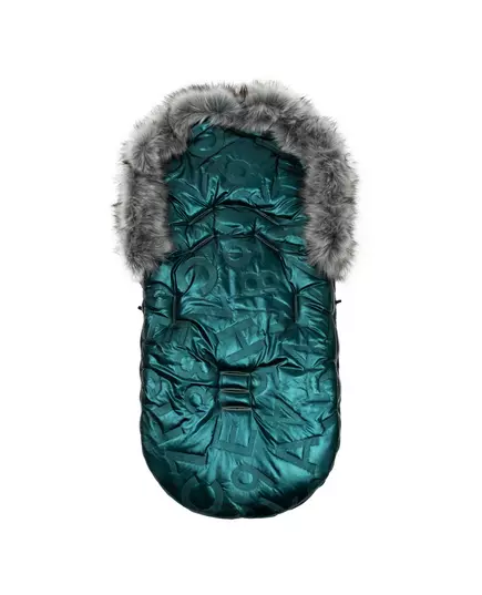 Groene winter voetenzak voor baby met bontkraag