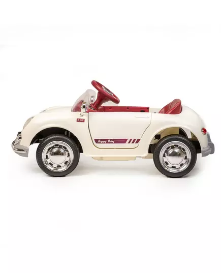 Retro Elektrische Kinderauto Parelwit – Met Afstandsbediening en Muziek