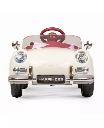 Retro Elektrische Kinderauto Parelwit – Met Afstandsbediening en Muziek