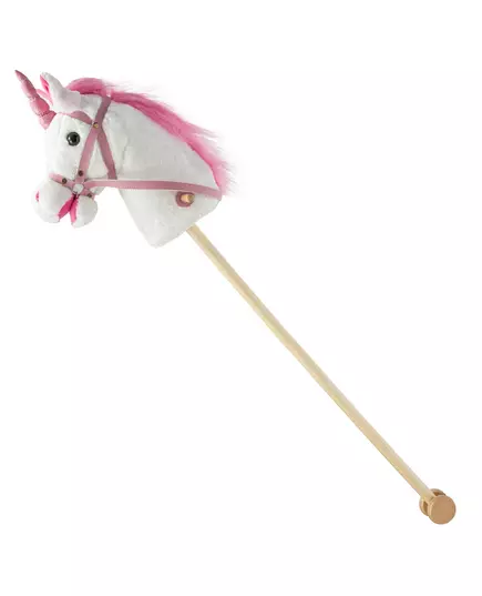 Nia - Stokpaard Eenhoorn - Pluche Wit Paardenhoofd - Met Wielen