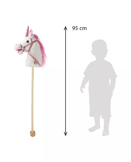 Nia - Stokpaard Eenhoorn - Pluche Wit Paardenhoofd - Met Wielen