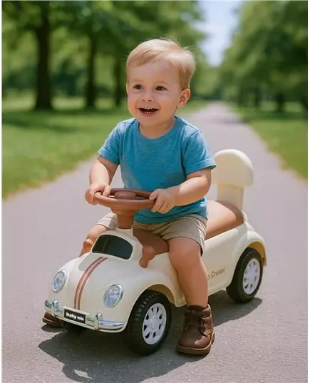 Baby Kiddo Cruiser Loopauto Beige – Retro Stijl en Veiligheid voor Kleintjes
