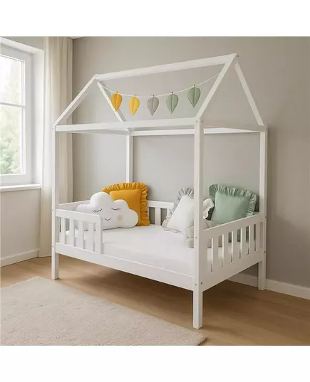 Kinderbed CASTELLO - 160x80 cm - Wit Huisbed - Met Uitvalbeveiliging