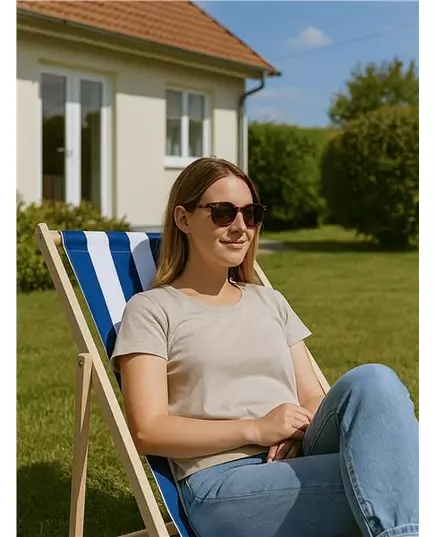 Beukenhouten Tuin- en Strandstoel blauw-wit – inklapbaar en comfortabel