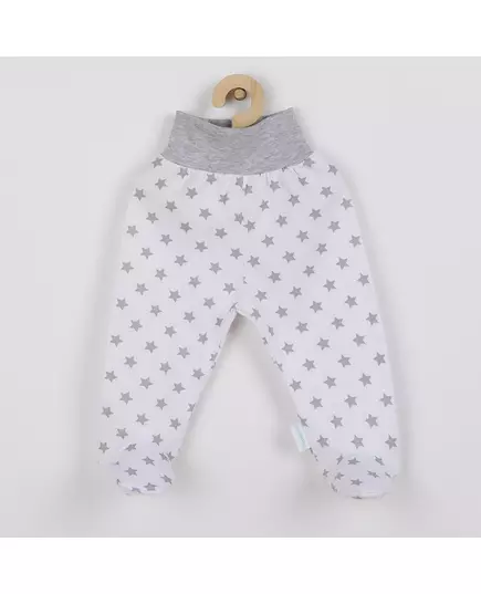 Babybroek - Wit met grijze sterren - Brede tailleband - Voetjes aan de onderkant
