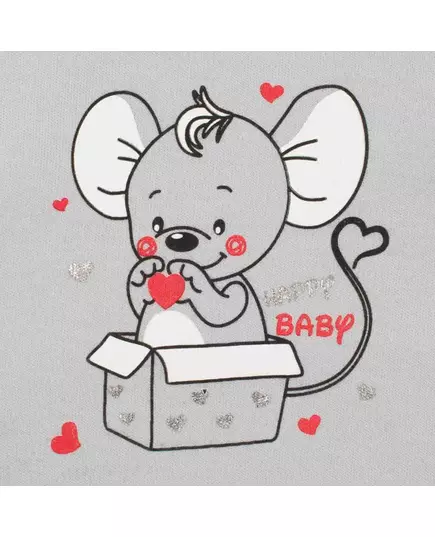 Babykleding - 2-delige set - Grijze trui met knopen - Mouwloze romper met muis en hartjes