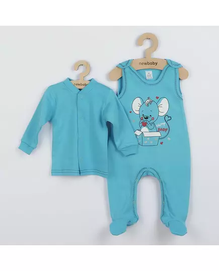 Babyset - Romper en jasje - Muizendesign - Turquoise - Maat 86 (12-18 maanden)