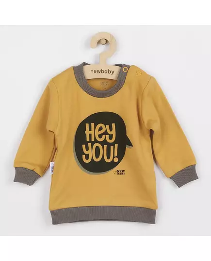 Baby T-shirt - Okerkleurig - Maat 68 (4-6 maanden) - Spraakballon "HEY YOU!"