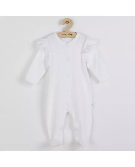 Baby kleding - Katoenen jumpsuit - Wit met ruches - Maat 92 (18-24 maanden)