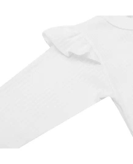 Baby kleding - Katoenen jumpsuit - Wit met ruches - Maat 92 (18-24 maanden)