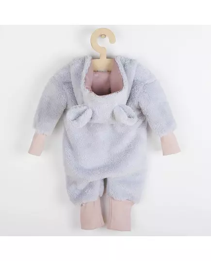 Jumpsuit - Teddy bear - Grijs en zacht roze - Maat 68 (4-6 maanden)