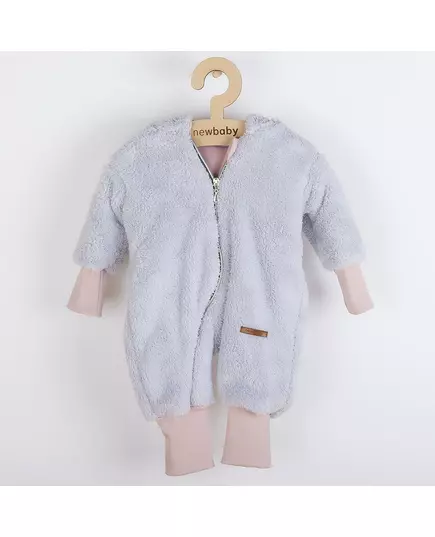 Jumpsuit - Teddyberen - Winter - Grijs en roze - Maat 80 (9-12m)