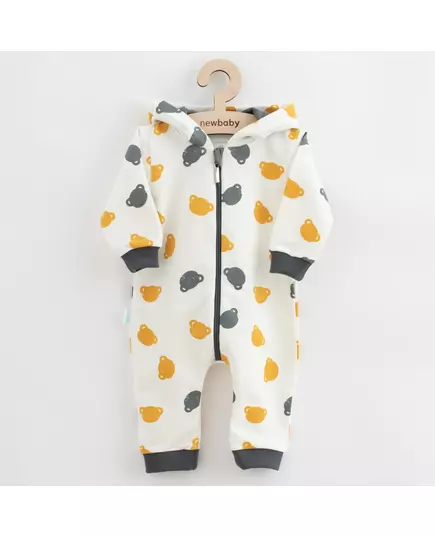 Baby Jumpsuit - Wit - Beren patroon - Capuchon met pompom
