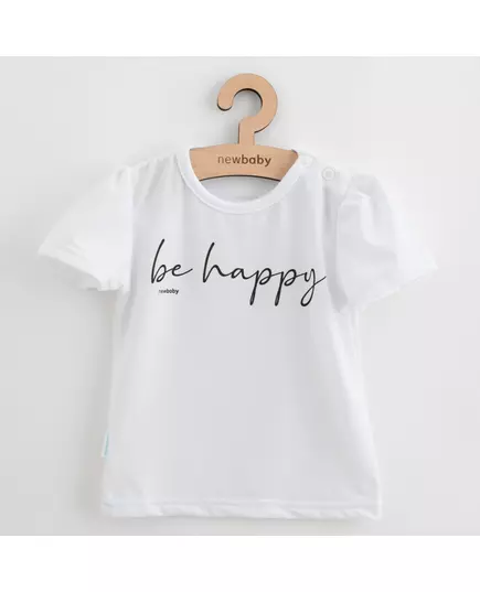 Babyset - 2-delig - Wit T-shirt met "be happy" tekst - Tuinbroek met bloemenpatroon