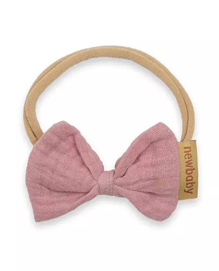 babyaccessoires - hoofdband - lichtbruin elastisch - roze strik
