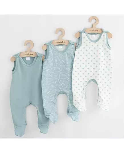 Baby rompertjes - 3 stuks - Maat 68 (4-6 maanden) - Motief dinosaurussen, sterren, mintgroen