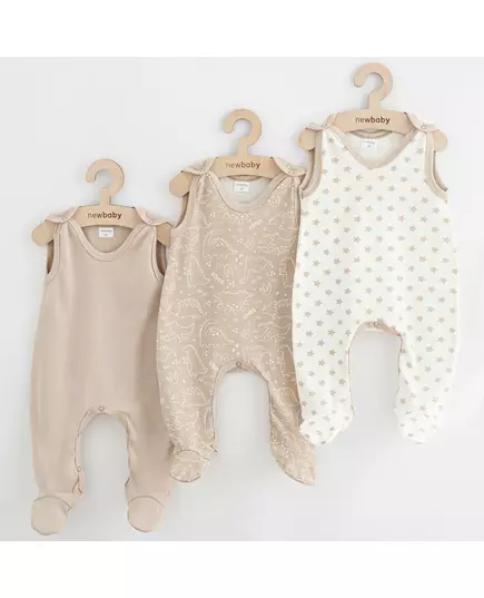 Rompers - 3-Pack - 100% katoen - Dino, sterren, beige - maat 68 (4-6m)