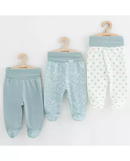 Babybroekjes - 3-delige set - Effen blauw - Dinosaurussen