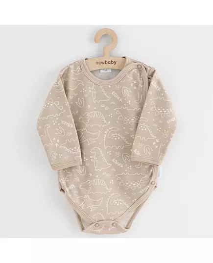 baby rompertjes - 3 stuks - lange mouwen - maat 56 - beige met dinosaurussen en sterren