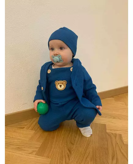 Kinderbroek - Blauwe bretels - Berenkop applicatie - Maat 56 (0-3m)