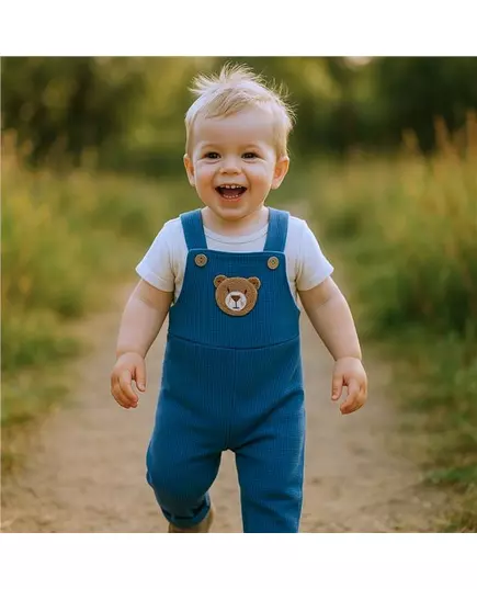 Kinderbroek - Blauwe bretels - Berenkop applicatie - Maat 56 (0-3m)