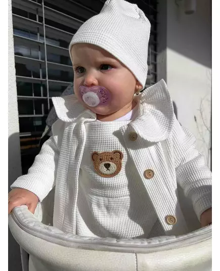 Baby Muts - Katoen - Wafelpatroon - Wit - Maat 92/98 - Babyhoofddeksel