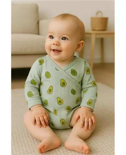 Baby Romper - Katoen - Lange Mouwen - Avocado Patroon - Maat 80 (9-12m)