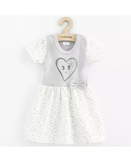 Katoenen Babyjurk - Grijze Top - Bloemenprint Mouwen - Hartafbeelding