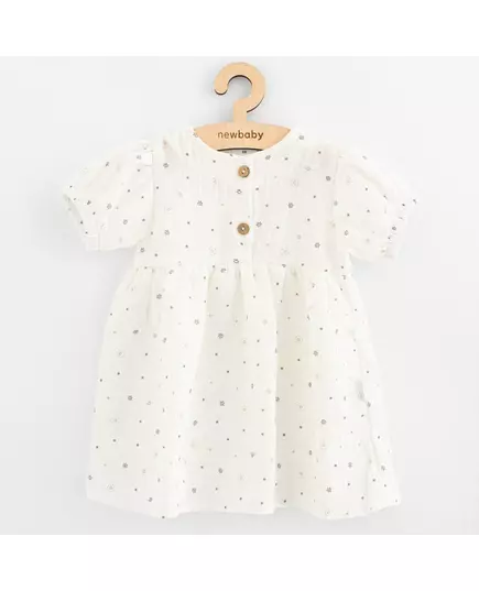 Baby jurk - Katoen - Korte mouwen - Crèmekleurig - Bloemenpatroon