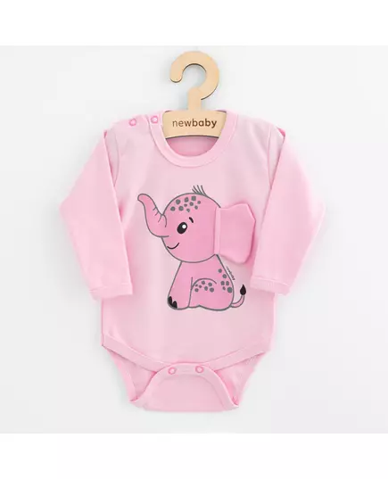 Babyrompertje - Roze - Olifant met 3D-oren - Katoen, lange mouwen