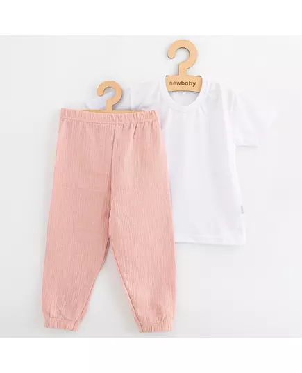 Kinderkleding - Baby T-shirt en katoen broek set - Wit met roze