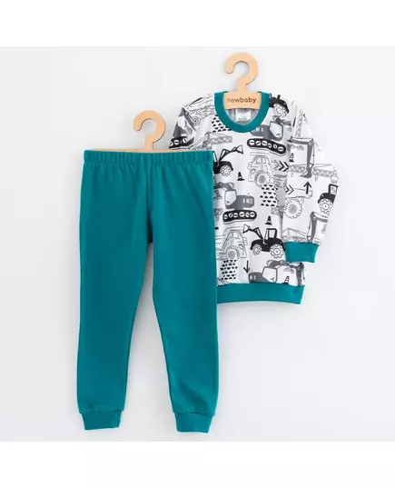 Kinderpyjama - Trui met bouwvoertuigen - Effen groene broek