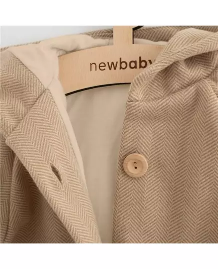 Kinderjas - Beige - Met capuchon - Visgraatpatroon - Houten knopen