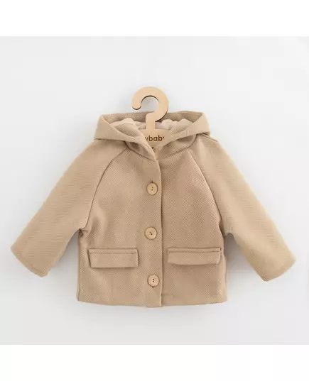 Kinderjas - Beige - Capuchon - Visgraatpatroon - Houten knopen
