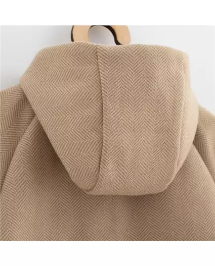 Kinderjas - Beige - Capuchon - Visgraatpatroon - Houten knopen