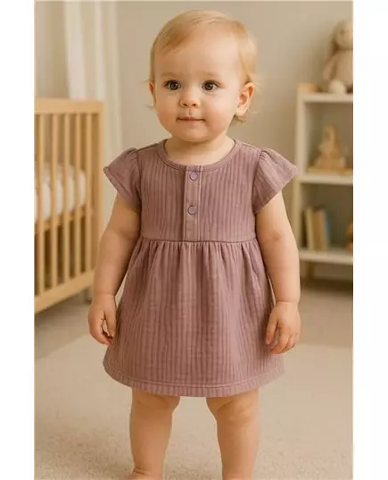 Baby jurk - Katoen - Lila - Katoen - Korte pofmouwen - Ronde halslijn