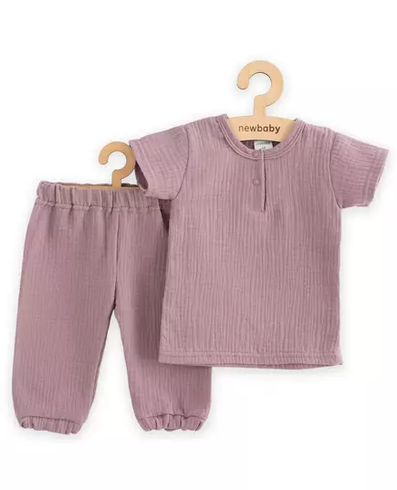 Baby katoen set - T-shirt en broek - Korte mouwen - Lichtpaars