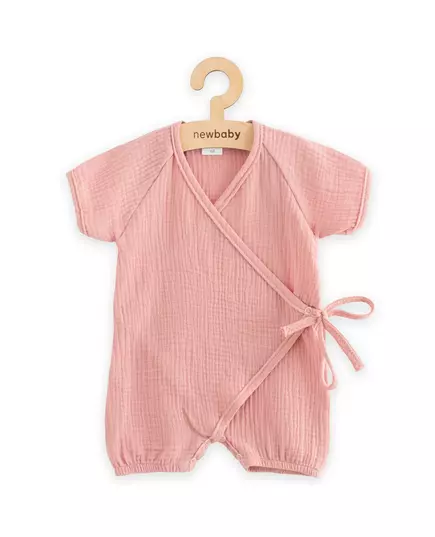 Romper - roze - katoen - overslagontwerp - korte mouwen