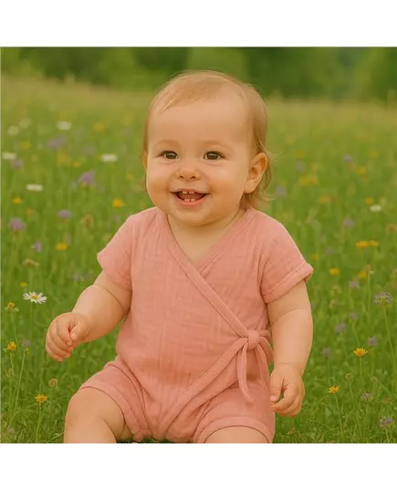 Romper - roze - katoen - overslagontwerp - korte mouwen