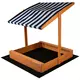 Houten zandbak met zonnescherm - 120x120 cm - Blauw wit