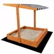 Houten zandbak met zonnescherm - 120x120 cm - Blauw wit