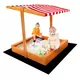 Houten zandbak 120x120 cm met luifel - rood-wit