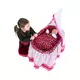 Poppenwieg in roze en zwart met grote stippen