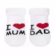 Baby terry socks - witte sokjes - I ♥ MUM I ♥ DAD - maat 62 (3-6 maanden)