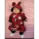 Jumpsuit - Donkerrood - Capuchon met oortjes - Maat 74 (6-9 maanden)