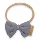 Hoofdband - Lichtbruin - Grijsblauwe strik - Label met New Baby in het rood